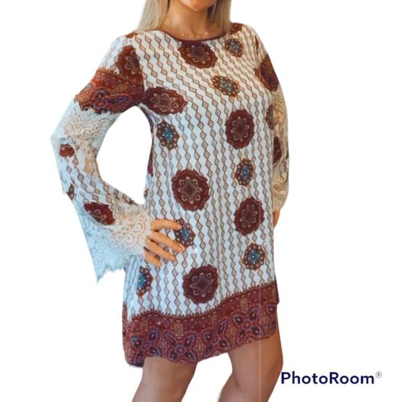 Kori America Boho Lace-Trim Tassel Shift Dress - Picture 1 of 7